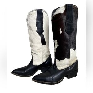 Vintage Ponyskin Cowboy Boots - Size 6 - Black & White - Rose Inner Lining